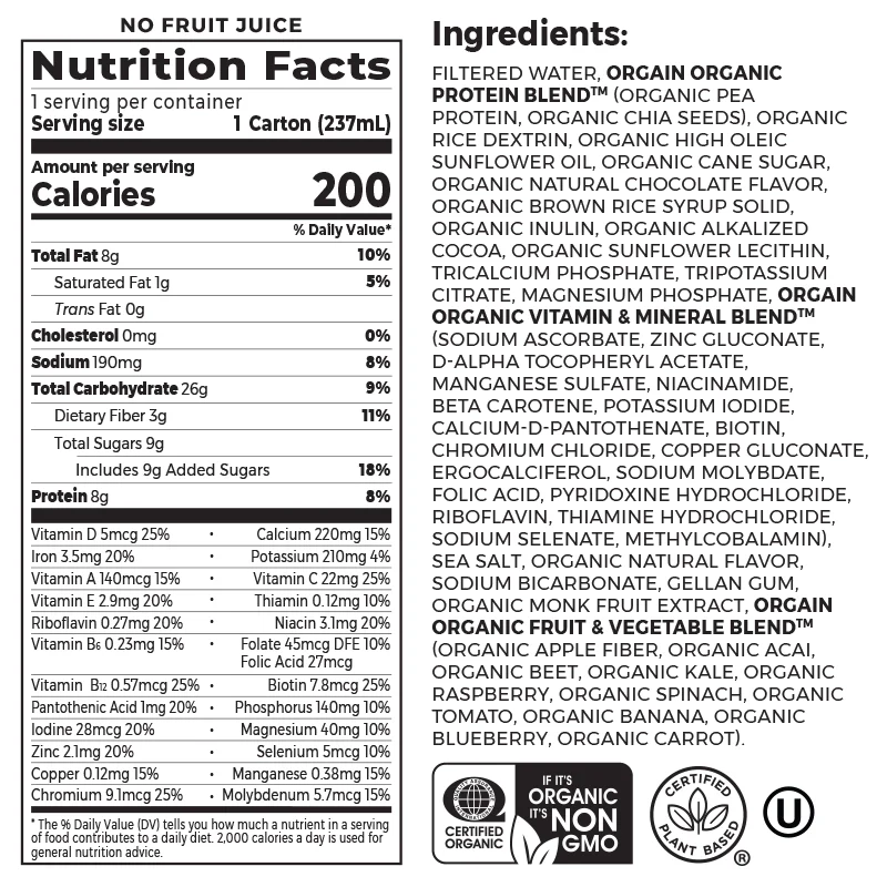 Kids Protein Organic Nutrition Shake Chocolate Single Serving Pack