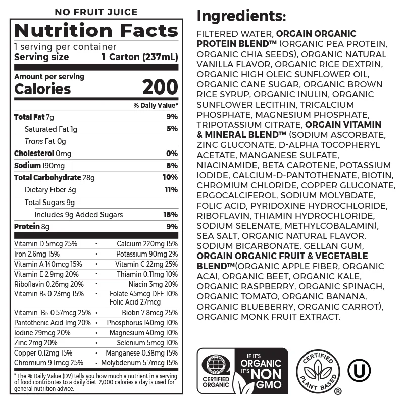 Kids Protein Organic Nutrition Shake Vanilla Single Serving Pack