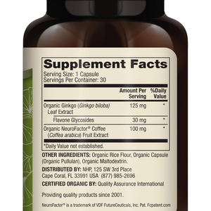 Organic Ginkgo Biloba 30 Capsules