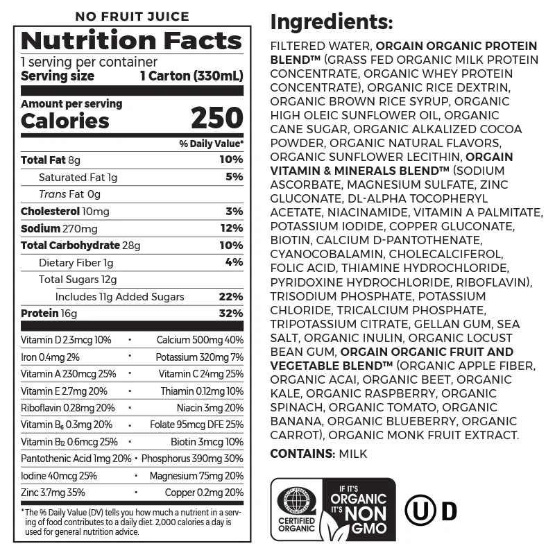 Organic Nutrition Shake Creamy Chocolate Fudge Single Serving Pack