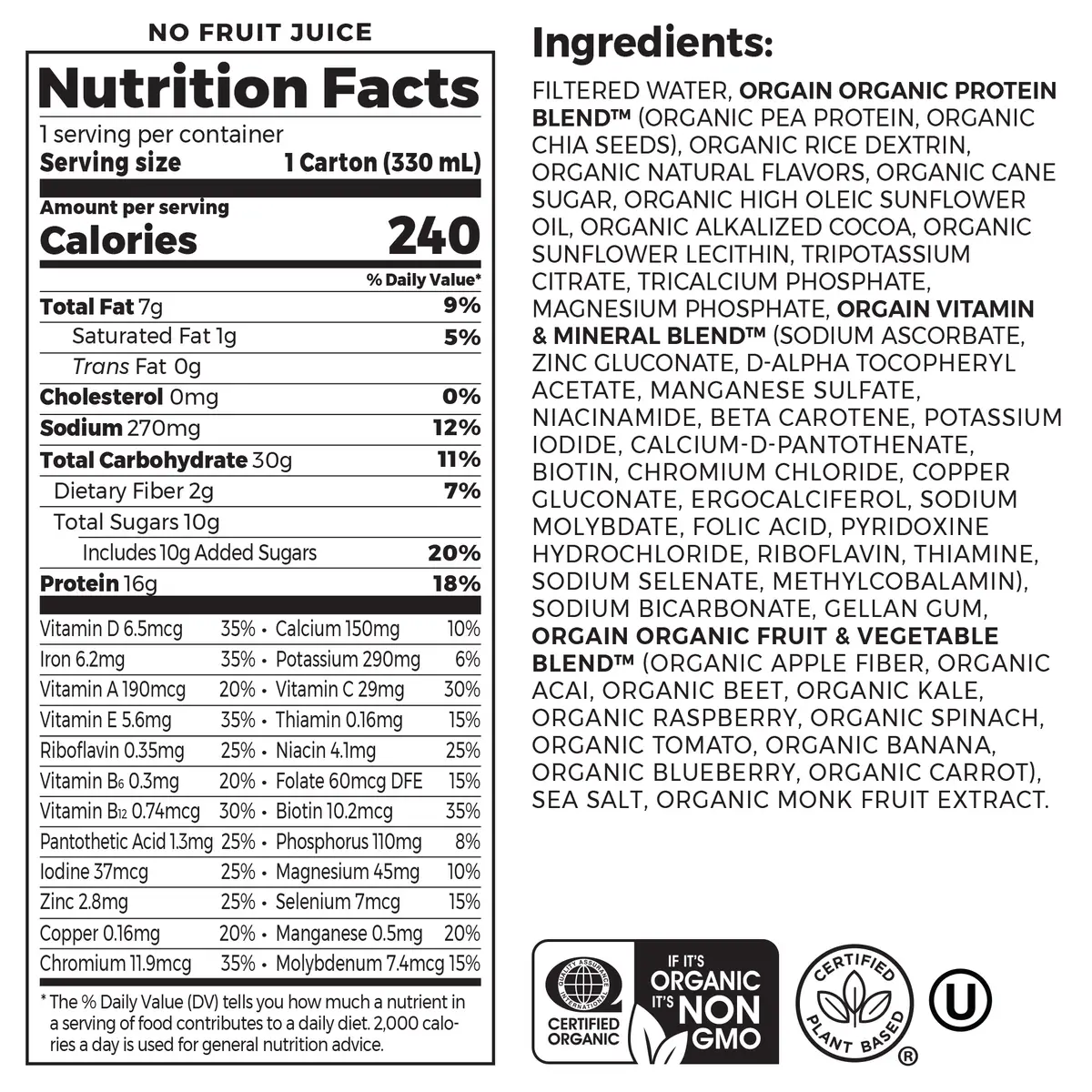 Vegan Organic Nutrition Shake Smooth Chocolate 4 Pack