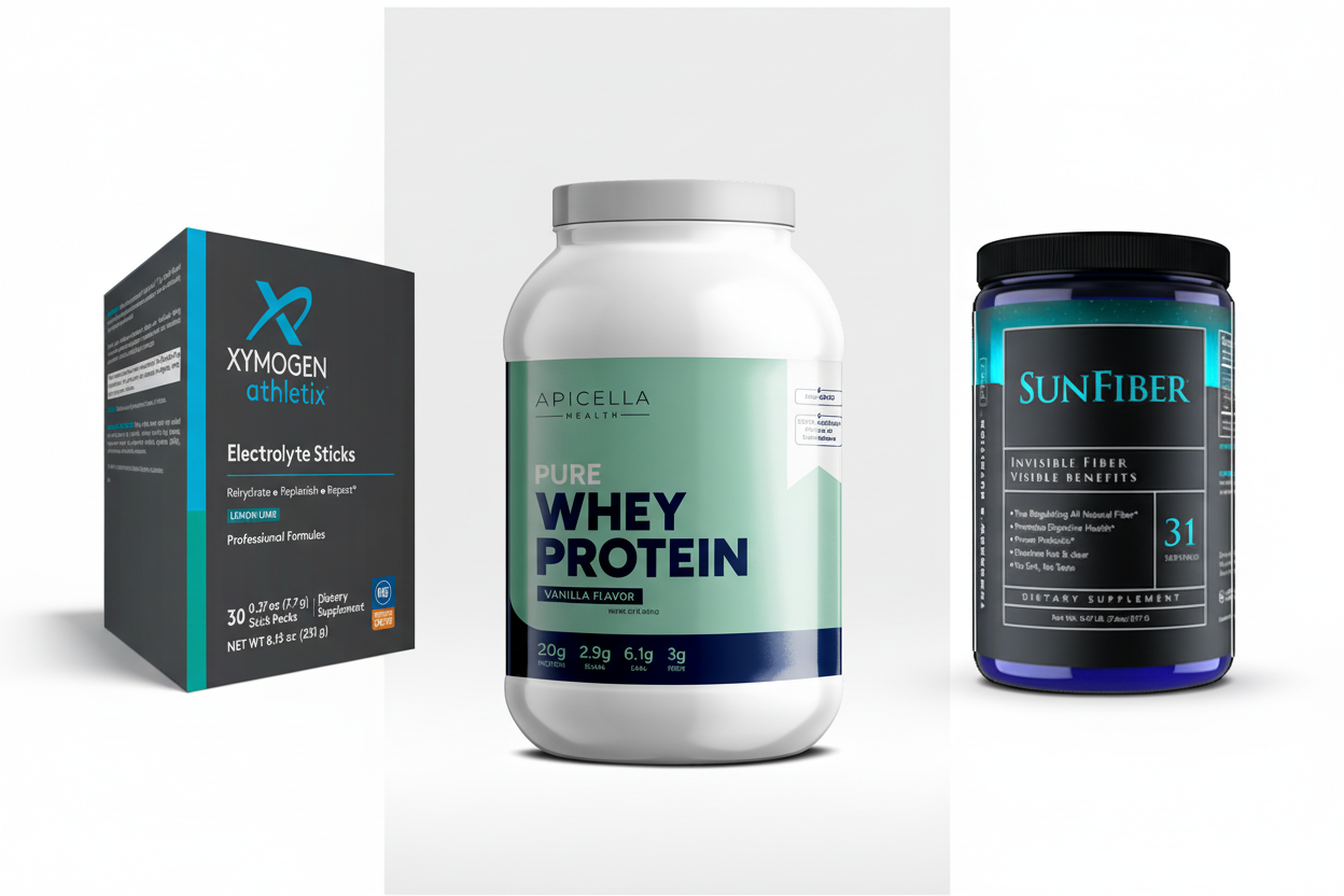 Three Product Collage - Electrolyte, SunFiber, Whey Protein